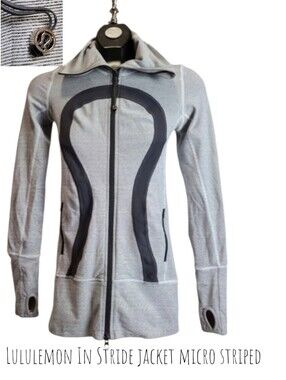 Lululemon Women's In Stride Jacket charcoal grey white Micro stripe Fitted Top 2